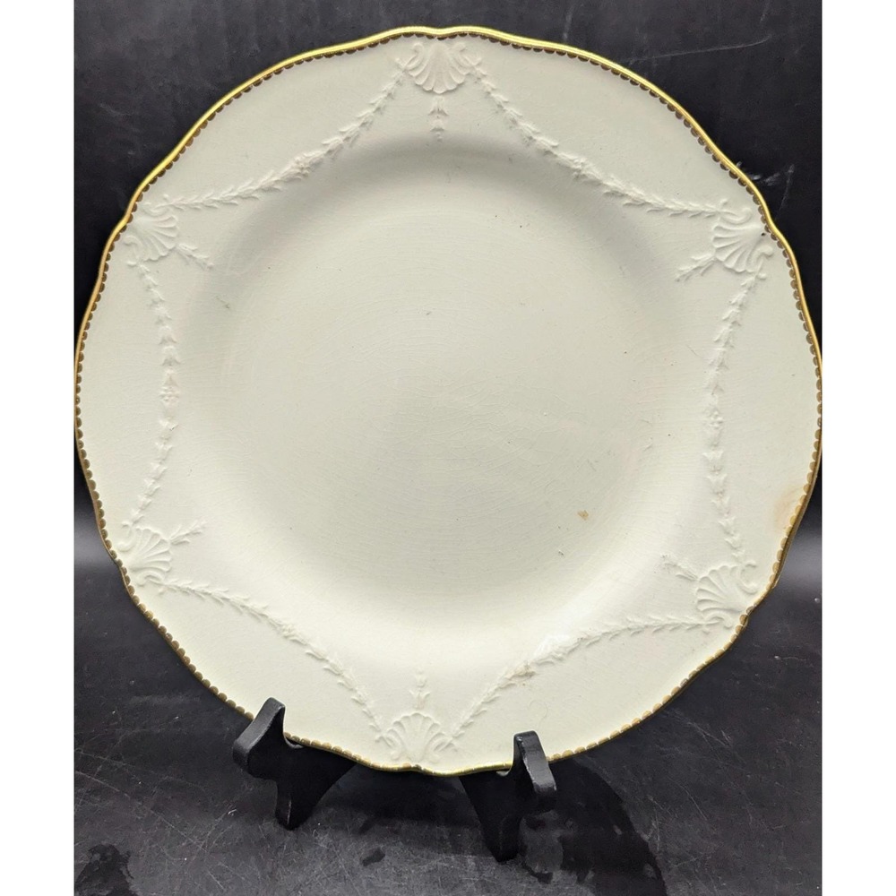 Antique Minton Dinner Plates Raised Design Gold Edge Mortlocks 10" England